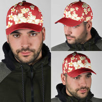 Hawaii Hibiscus Plumeria Red Classic Cap Polynesian Pattern