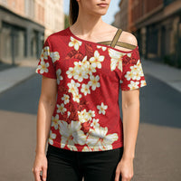 Hawaii Hibiscus Plumeria Red Cross Shoulder Shirt Polynesian Pattern