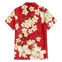 Hawaii Hibiscus Plumeria Red Family Matching Long Sleeve Bodycon Dress and Hawaiian Shirt Polynesian Pattern