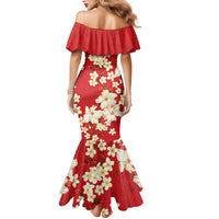 Hawaii Hibiscus Plumeria Red Family Matching Mermaid Dress and Hawaiian Shirt Polynesian Pattern