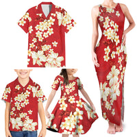 Hawaii Hibiscus Plumeria Red Family Matching Tank Maxi Dress and Hawaiian Shirt Polynesian Pattern