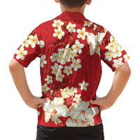 Hawaii Hibiscus Plumeria Red Kid Hawaiian Shirt Polynesian Pattern