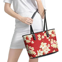 Hawaii Hibiscus Plumeria Red Leather Tote Bag Polynesian Pattern