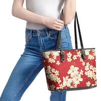 Hawaii Hibiscus Plumeria Red Leather Tote Bag Polynesian Pattern