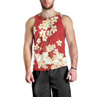 Hawaii Hibiscus Plumeria Red Men Tank Top Polynesian Pattern