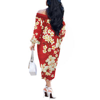 Hawaii Hibiscus Plumeria Red Off The Shoulder Long Sleeve Dress Polynesian Pattern LT01 - Polynesian Pride