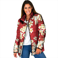 Hawaii Hibiscus Plumeria Red Padded Jacket Polynesian Pattern