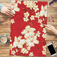 Hawaii Hibiscus Plumeria Red Puzzle Polynesian Pattern