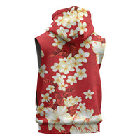 Hawaii Hibiscus Plumeria Red Sleeveless Zip Hoodie Polynesian Pattern