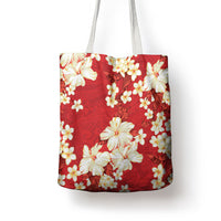 Hawaii Hibiscus Plumeria Red Tote Bag Polynesian Pattern