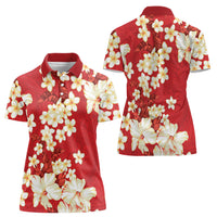 Hawaii Hibiscus Plumeria Red Women Polo Shirt Polynesian Pattern
