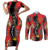 Papua New Guinea 50th Independence Couples Matching Short Sleeve Bodycon Dress and Long Sleeve Button Shirt PNG Batik Pattern - Polynesian Pride