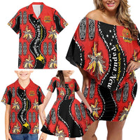 Papua New Guinea 50th Independence Family Matching Off Shoulder Short Dress and Hawaiian Shirt PNG Batik Pattern - Polynesian Pride