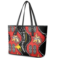Papua New Guinea 50th Independence Leather Tote Bag PNG Batik Pattern - Polynesian Pride