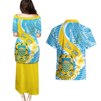 Personalised Tuvalu Independence Day Couples Matching Puletasi Dress and Hawaiian Shirt Plumeria 45th Anniversary LT01 - Polynesian Pride