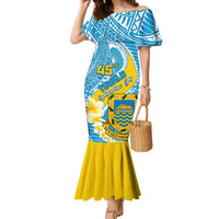 Personalised Tuvalu Independence Day Mermaid Dress Plumeria 45th Anniversary LT01 Women Blue - Polynesian Pride