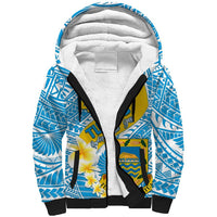 Personalised Tuvalu Independence Day Sherpa Hoodie Plumeria 45th Anniversary LT01 Unisex Blue - Polynesian Pride