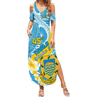 Personalised Tuvalu Independence Day Summer Maxi Dress Plumeria 45th Anniversary LT01 Women Blue - Polynesian Pride