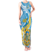 Personalised Tuvalu Independence Day Tank Maxi Dress Plumeria 45th Anniversary LT01 Women Blue - Polynesian Pride