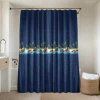 Hawaii Santa Riding Sea Turtle Bathroom Set Mele Kalikimaka Polynesian Pattern LT01 Shower Curtain Only Blue - Polynesian Pride