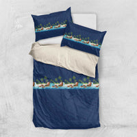 Hawaii Santa Riding Sea Turtle Bedding Set Mele Kalikimaka Polynesian Pattern LT01 US Twin 172cm x 218cm Blue - Polynesian Pride