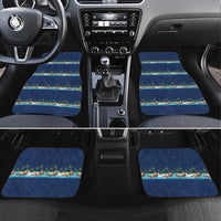 Hawaii Santa Riding Sea Turtle Car Mats Mele Kalikimaka Polynesian Pattern LT01 Set 4pcs Blue - Polynesian Pride