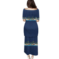 Hawaii Santa Riding Sea Turtle Family Matching Puletasi and Hawaiian Shirt Mele Kalikimaka Polynesian Pattern LT01 - Polynesian Pride