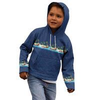 Hawaii Santa Riding Sea Turtle Kid Hoodie Mele Kalikimaka Polynesian Pattern LT01 - Polynesian Pride