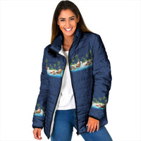 Hawaii Santa Riding Sea Turtle Padded Jacket Mele Kalikimaka Polynesian Pattern LT01 Women Blue - Polynesian Pride