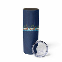 Hawaii Santa Riding Sea Turtle Skinny Tumbler Mele Kalikimaka Polynesian Pattern LT01 - Polynesian Pride
