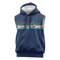 Hawaii Santa Riding Sea Turtle Sleeveless Hoodie Mele Kalikimaka Polynesian Pattern LT01 Blue - Polynesian Pride