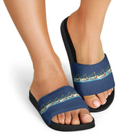 Hawaii Santa Riding Sea Turtle Slide Sandals Mele Kalikimaka Polynesian Pattern - Polynesian Pride