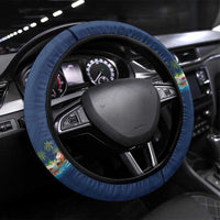 Hawaii Santa Riding Sea Turtle Steering Wheel Cover Mele Kalikimaka Polynesian Pattern LT01 Universal Fit Blue - Polynesian Pride