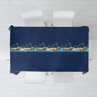 Hawaii Santa Riding Sea Turtle Tablecloth Mele Kalikimaka Polynesian Pattern LT01 Blue - Polynesian Pride