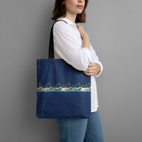 Hawaii Santa Riding Sea Turtle Tote Bag Mele Kalikimaka Polynesian Pattern - Polynesian Pride