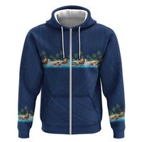 Hawaii Santa Riding Sea Turtle Zip Hoodie Mele Kalikimaka Polynesian Pattern LT01 Zip Hoodie Blue - Polynesian Pride