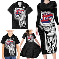 Personalized Hawaii King Kamehameha Family Matching Long Sleeve Bodycon Dress and Hawaiian Shirt Flag Polynesian Pattern LT01 - Polynesian Pride