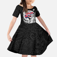 Personalized Hawaii King Kamehameha Family Matching Short Sleeve Bodycon Dress and Hawaiian Shirt Flag Polynesian Pattern LT01 Daughter's Dress Black - Polynesian Pride