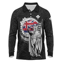 Personalized Hawaii King Kamehameha Long Sleeve Polo Shirt Flag Polynesian Pattern LT01 Black - Polynesian Pride