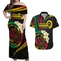 Vanuatu Independence Day Couples Matching Off Shoulder Maxi Dress and Hawaiian Shirt Yumi 45th Hapi Indipendens Dei LT01