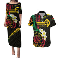 Vanuatu Independence Day Couples Matching Puletasi and Hawaiian Shirt Yumi 46th Hapi Indipendens Dei LT01 Black - Polynesian Pride