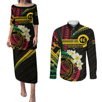Vanuatu Independence Day Couples Matching Puletasi and Long Sleeve Button Shirt Yumi 46th Hapi Indipendens Dei LT01 Black - Polynesian Pride