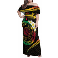 Vanuatu Independence Day Family Matching Off Shoulder Maxi Dress and Hawaiian Shirt Yumi 46th Hapi Indipendens Dei LT01 Mom's Dress Black - Polynesian Pride