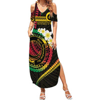 Vanuatu Independence Day Family Matching Summer Maxi Dress and Hawaiian Shirt Yumi 46th Hapi Indipendens Dei LT01 Mom's Dress Black - Polynesian Pride