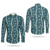 Pikake Maile Tiare Lei Couples Matching Off Shoulder Maxi Dress and Long Sleeve Button Shirt Polu Lauhala Pattern LT01 - Polynesian Pride