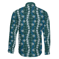 Pikake Maile Tiare Lei Family Matching Long Sleeve Bodycon Dress and Hawaiian Shirt Polu Lauhala Pattern LT01 Son's Shirt Blue - Polynesian Pride