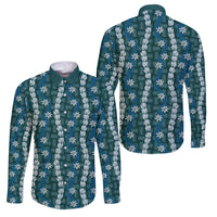 Pikake Maile Tiare Lei Family Matching Off The Shoulder Long Sleeve Dress and Hawaiian Shirt Polu Lauhala Pattern LT01 Dad's Shirt - Long Sleeve Blue - Polynesian Pride