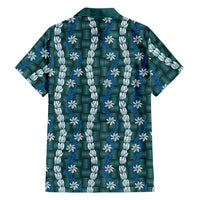 Pikake Maile Tiare Lei Family Matching Short Sleeve Bodycon Dress and Hawaiian Shirt Polu Lauhala Pattern LT01 Dad's Shirt - Long Sleeve Blue - Polynesian Pride