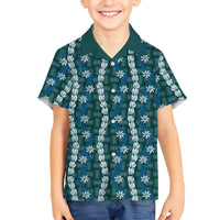 Pikake Maile Tiare Lei Kid Hawaiian Shirt Polu Lauhala Pattern