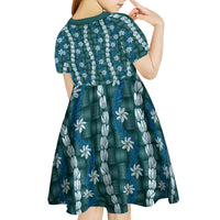 Pikake Maile Tiare Lei Kid Short Sleeve Dress Polu Lauhala Pattern